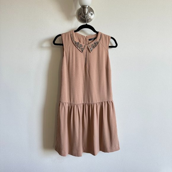 NWOT beige Oasis dress with beaded collar - Picture 1 of 4